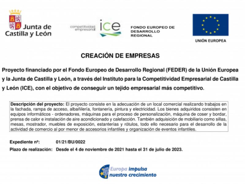 Proyecto financiado por el Fondo Europeo de Desarrollo Regional (FEDER) de la UE  y la Junta de CyL, a través del Instituto para la Competitividad Empresarial de Castilla  y León (ICE)